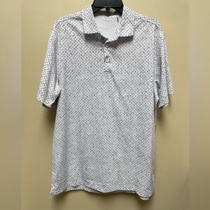 Antigua White Polo with Black Micro-Dot Print